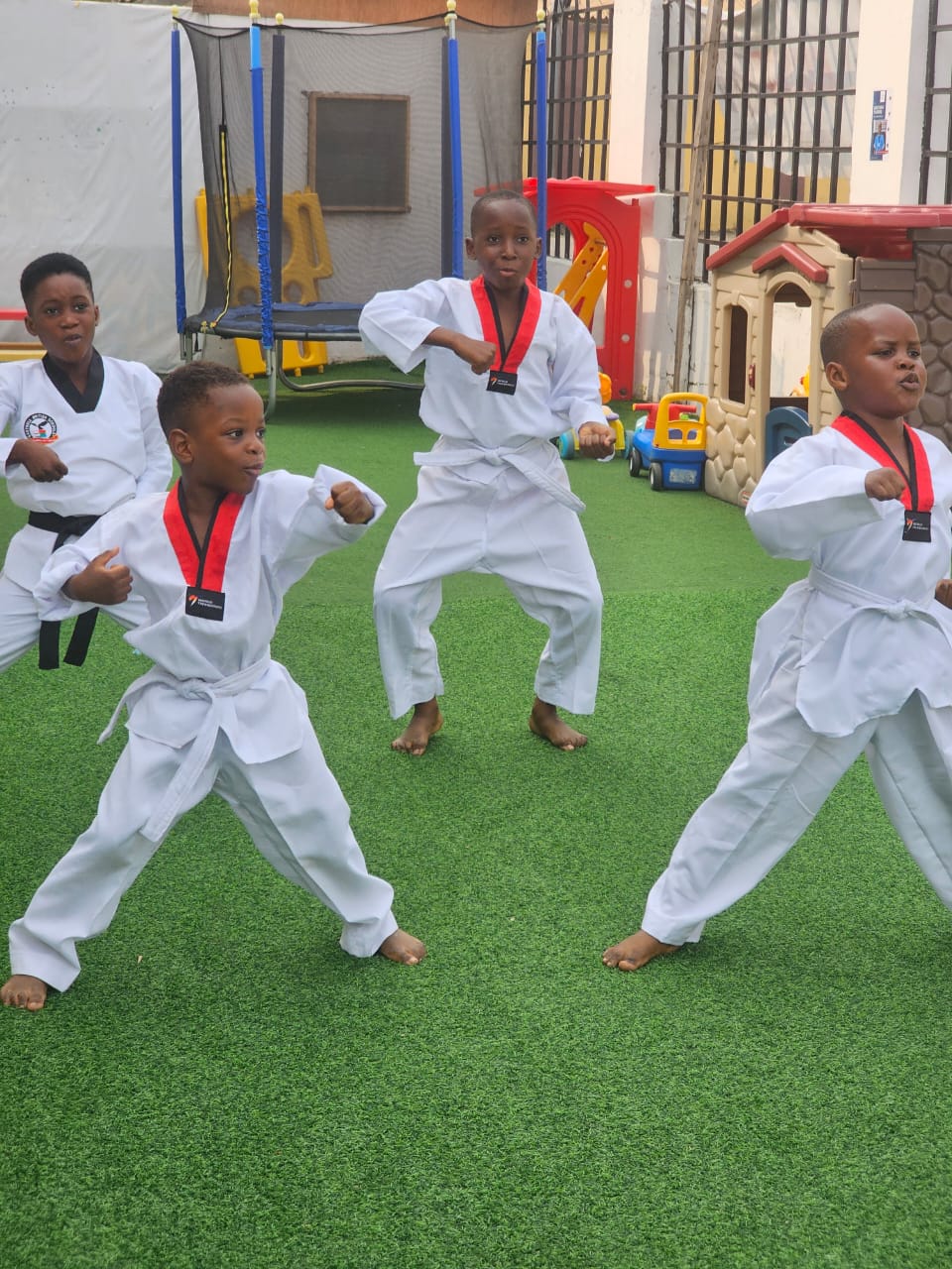 Children learning taekwondo